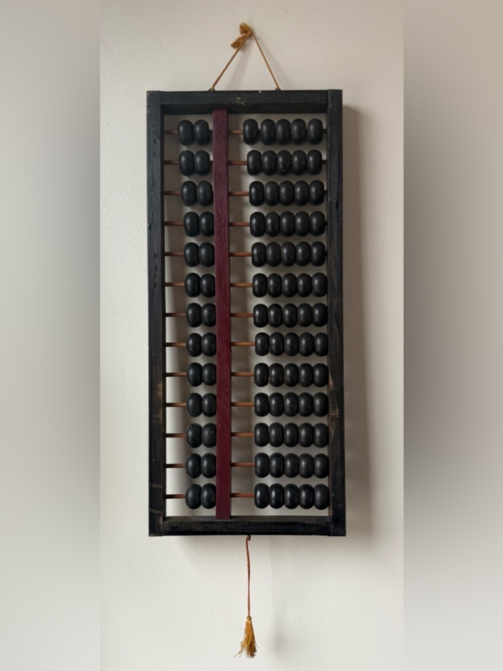 Vintage Large 18” Wood Chinese Abacus Suanpan~ Brass Detail~ Wall Decor